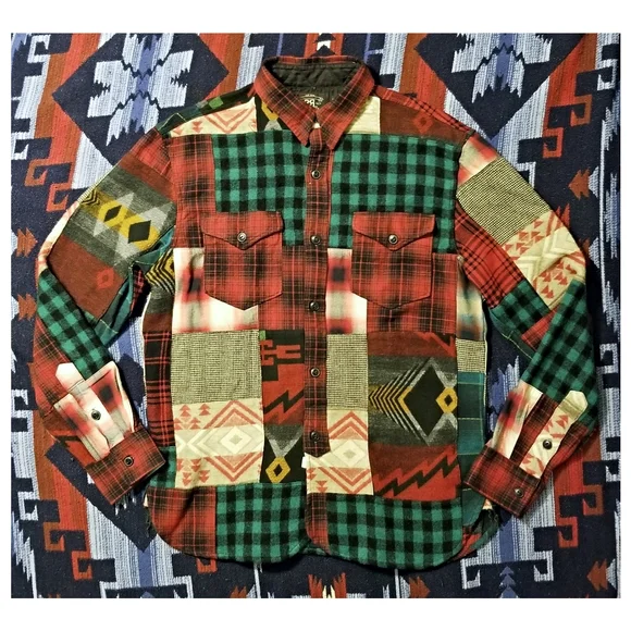 DOUBLE RL RALPH LAUREN RRL 100% WOOL PATCHWORK SHIRT- MEN'S SIZE MEDIUM